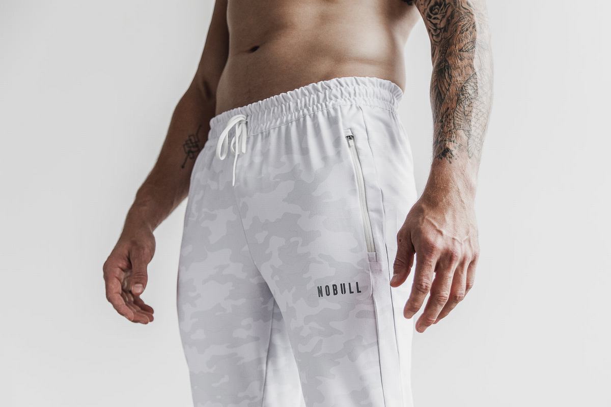 Nobull Men's Joggers White Camo | Australia (LW8942)